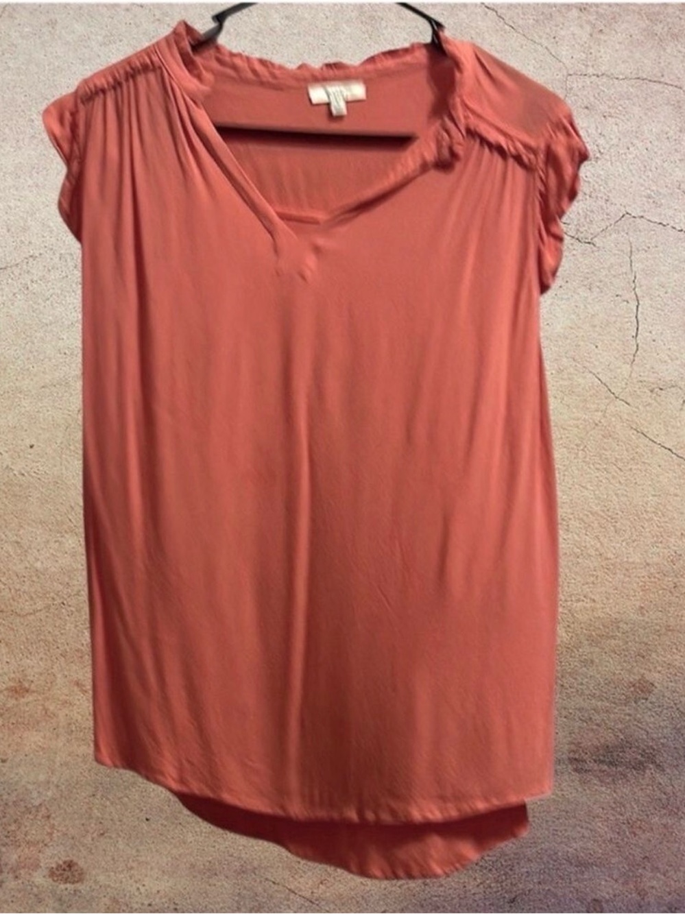 Kori Women's Peachy Orange Sleeveless Top with Ruffle Details size L